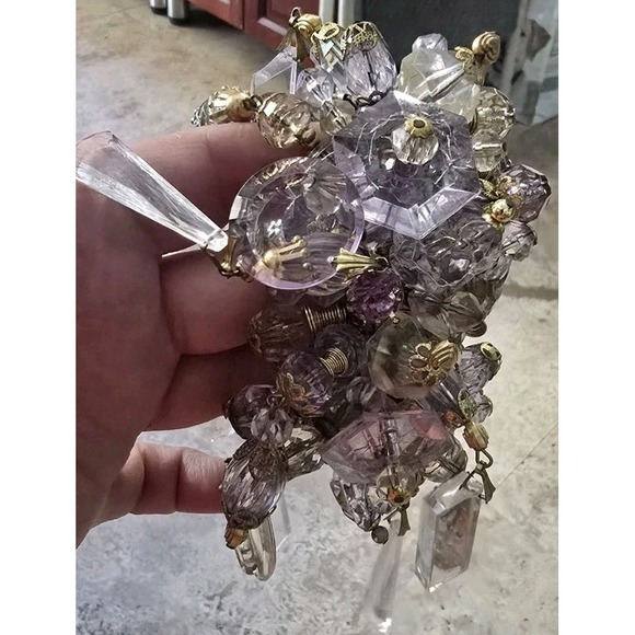 Mid Century Chunky Cha Cha‎ Expandable Bracelet Loaded w Pink Lucite Bead Charms - Picture 6 of 14